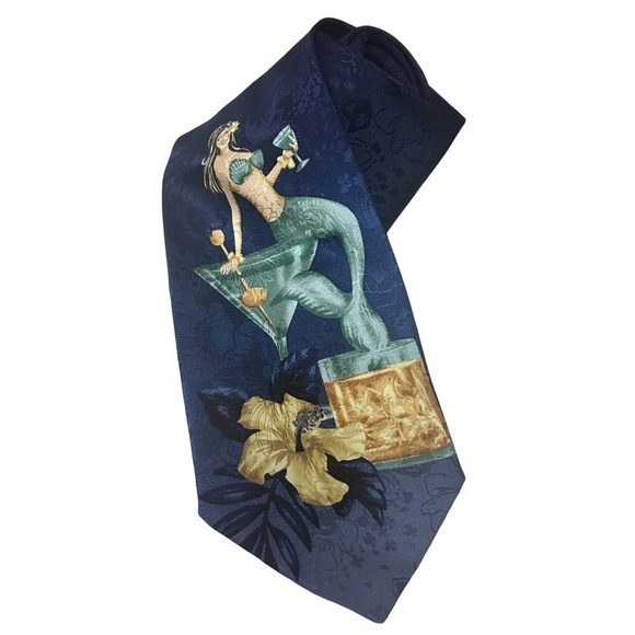Vintage Tommy Bahama Necktie Silk Embossed Novelty Mermaid Cocktail Hand Sewn - Picture 4 of 12